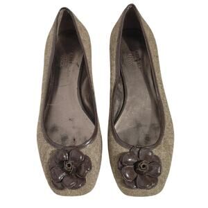 Anne Klein Bow Flats Embellished Slip On Ballet Shoes Woven Brown Womens 8.5M